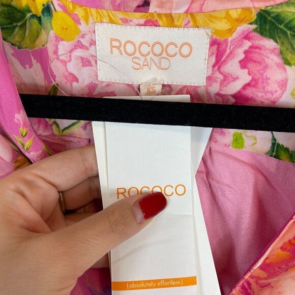 NWT Rococo Sand Leona Floral Print Surplice Neck Ruffle Mini Dress Pink Size XS - Picture 4 of 12